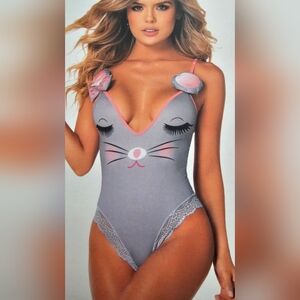 Mapale Sexy Mouse Teddy Longerie Bodysuit Costume Gray Size Small